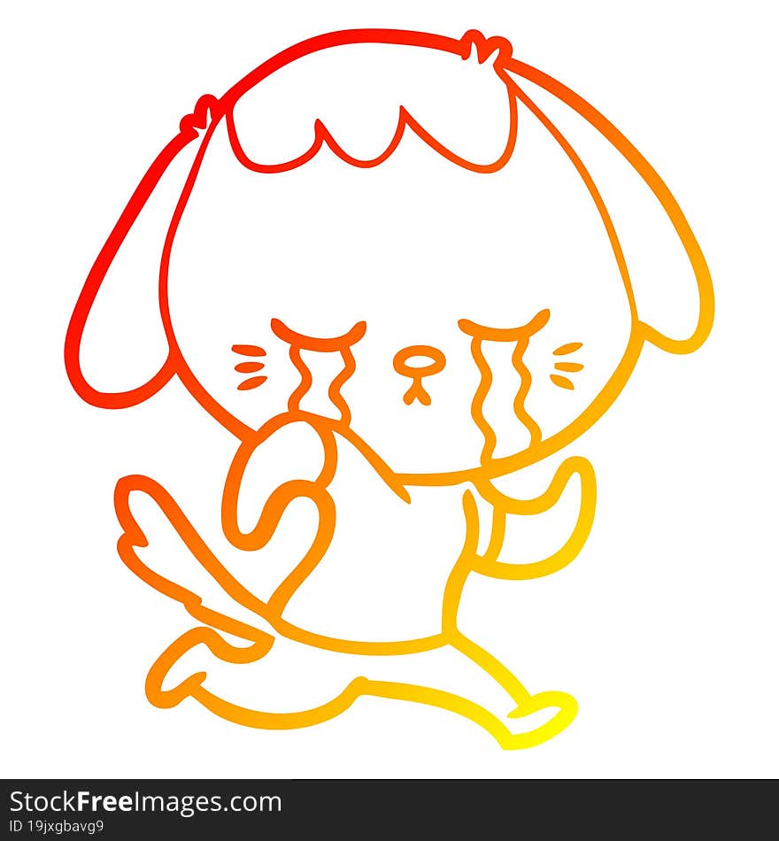 warm gradient line drawing cute puppy crying cartoon