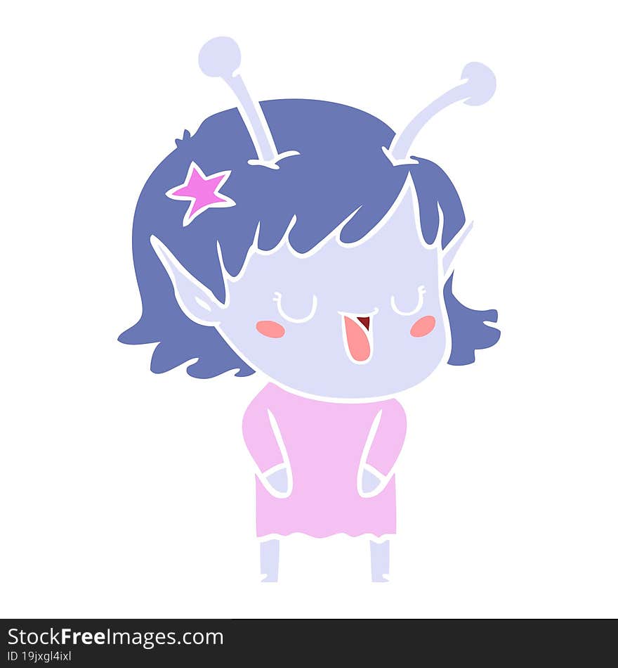 Happy Alien Girl Flat Color Style Cartoon