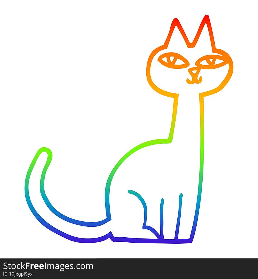 rainbow gradient line drawing cartoon cat