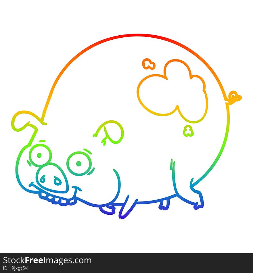 rainbow gradient line drawing cartoon muddy pig