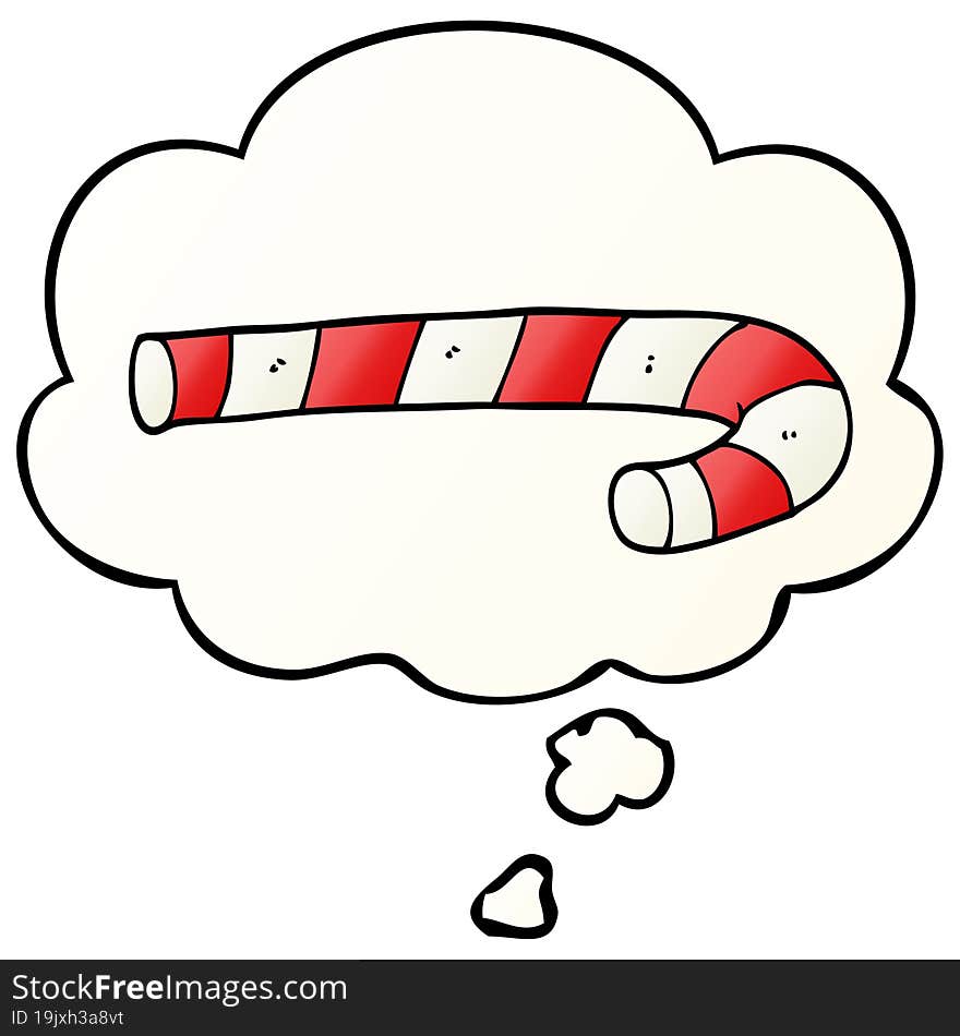 cartoon candy cane and thought bubble in smooth gradient style