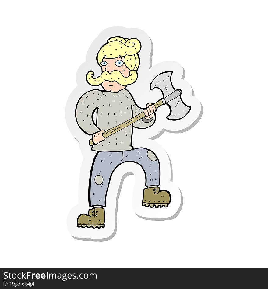 sticker of a cartoon man with axe