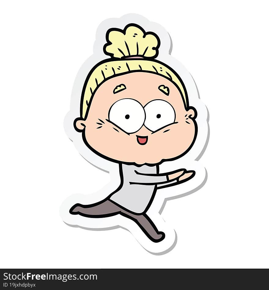 sticker of a cartoon happy old woman