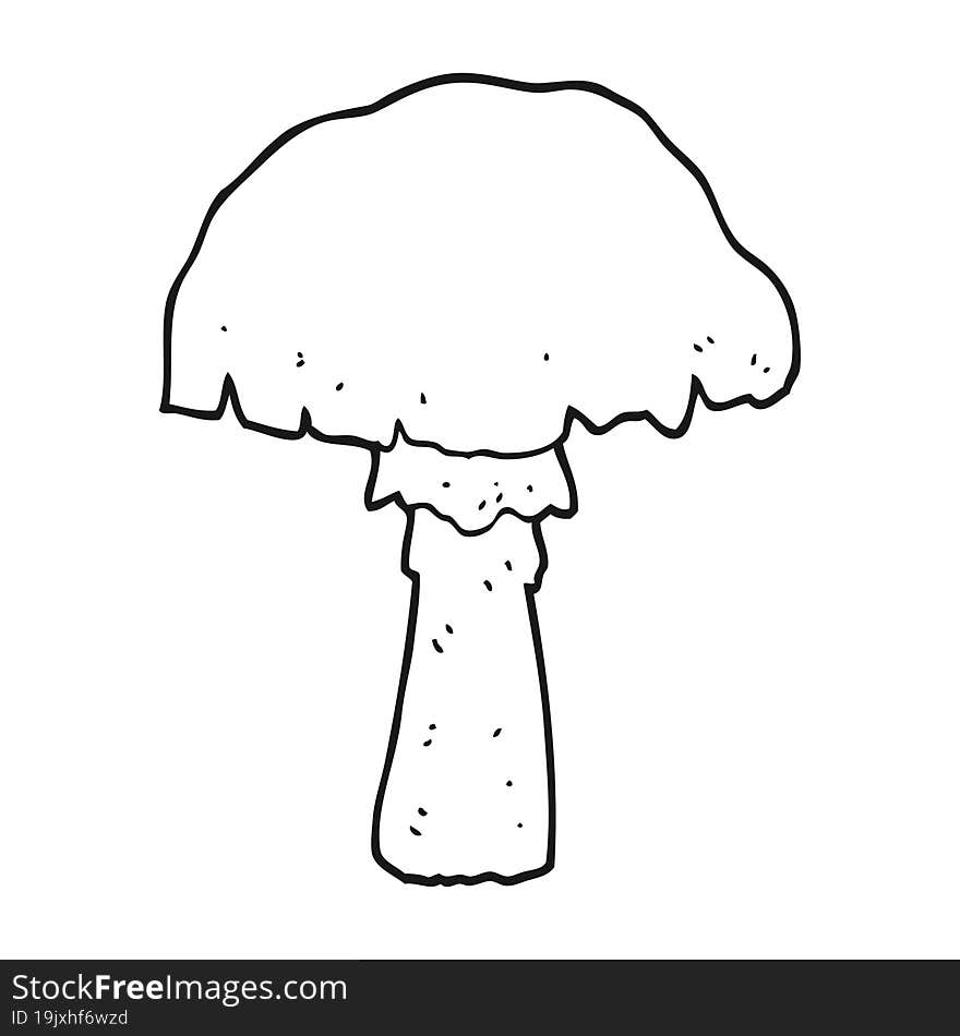 freehand drawn black and white cartoon mushroom