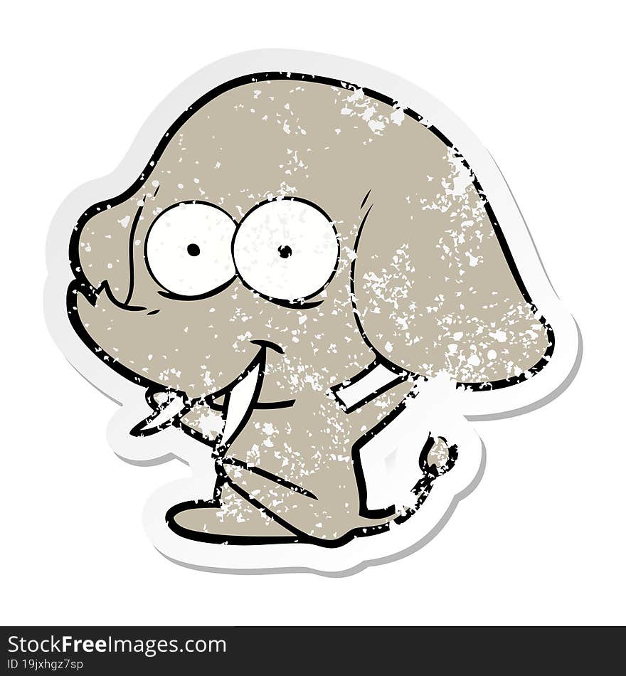 distressed sticker of a happy cartoon elephant