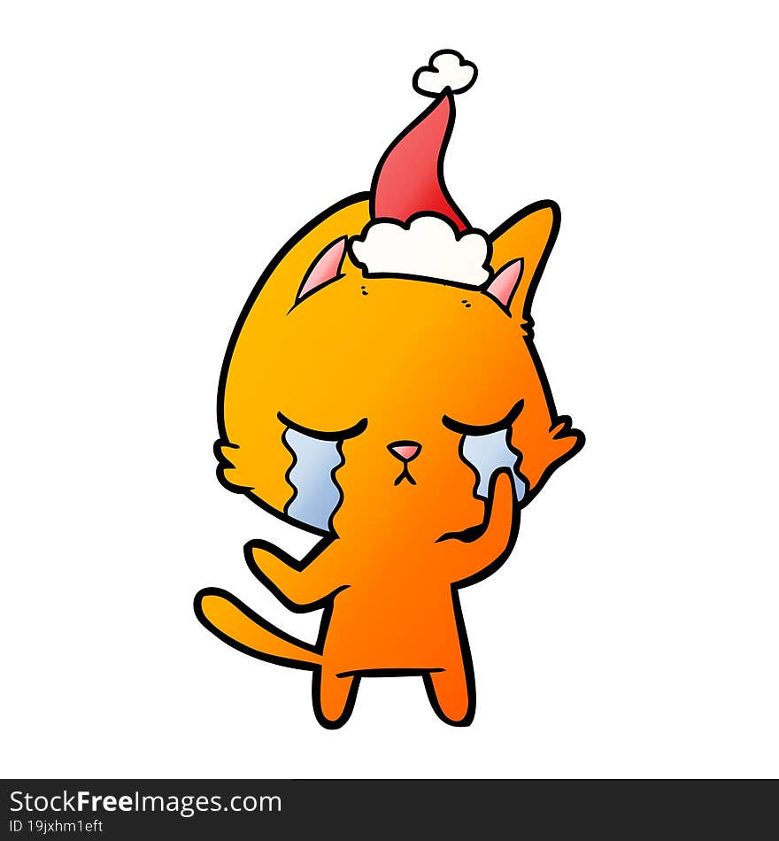 Crying Gradient Cartoon Of A Cat Wearing Santa Hat