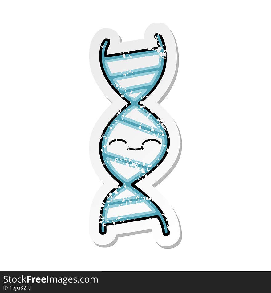 Distressed Sticker Of A Cute Cartoon DNA Strand