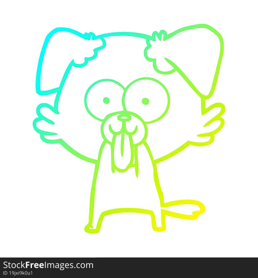 cold gradient line drawing of a cartoon dog with tongue sticking out