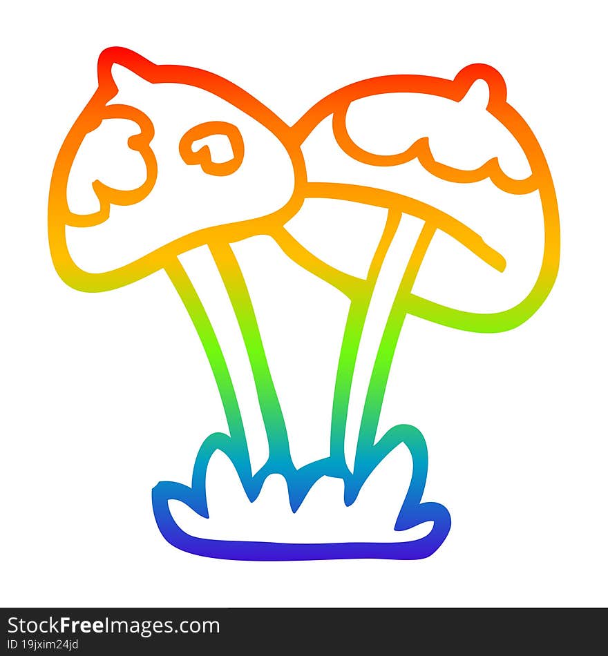 rainbow gradient line drawing cartoon mushroom