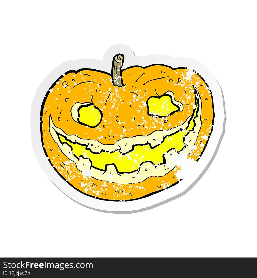 retro distressed sticker of a cartoon spooky pumpkin