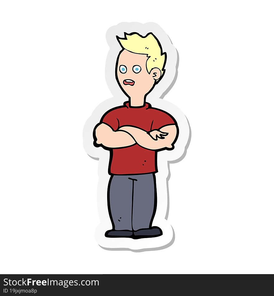 Sticker Of A Cartoon Man With Crossed Arms