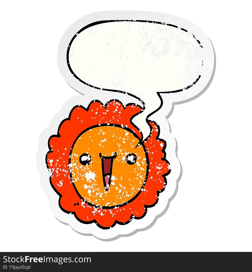 Cartoon Sunflower And Speech Bubble Distressed Sticker