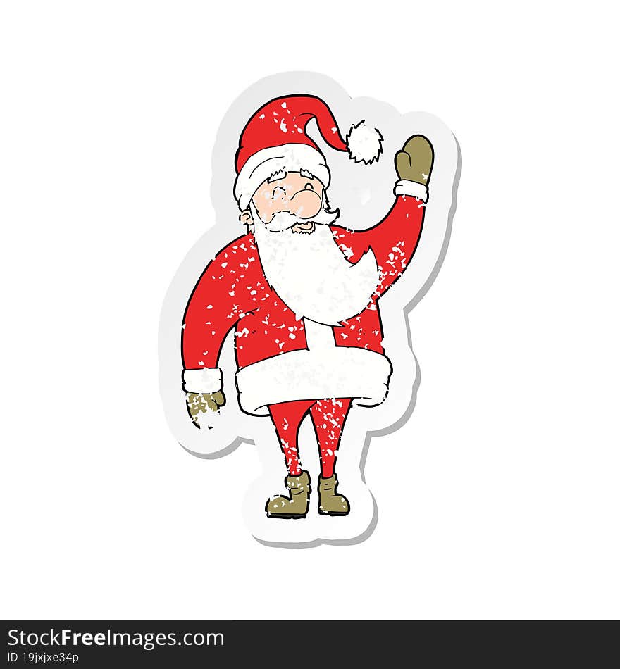 Retro Distressed Sticker Of A Cartoon Santa Claus