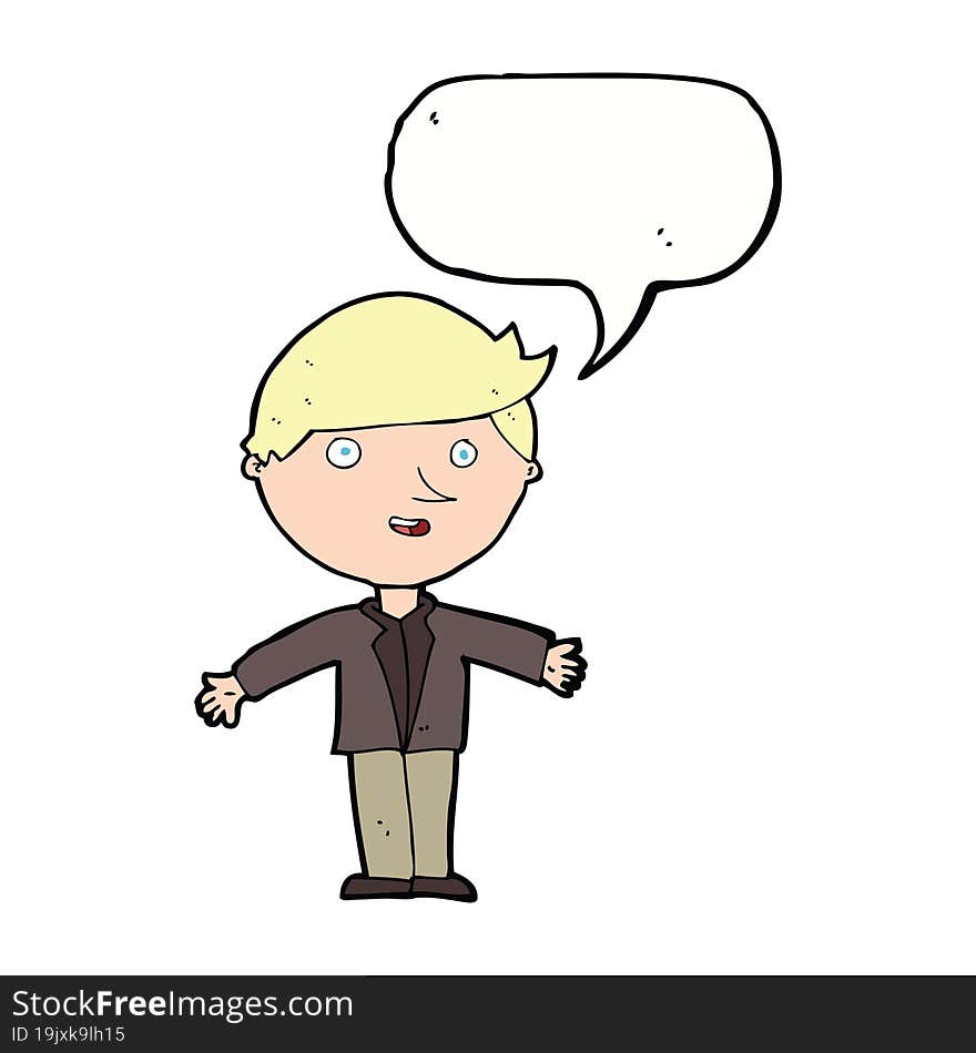 cartoon man in casual jacket with speech bubble