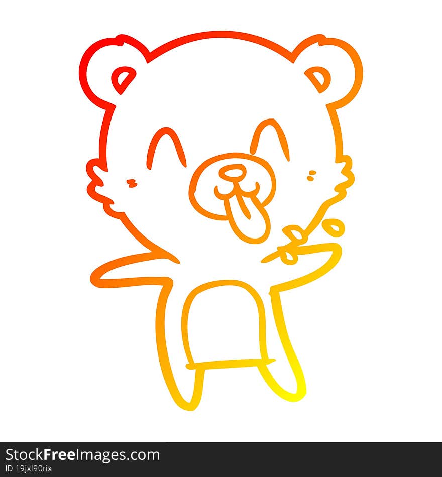 Warm Gradient Line Drawing Rude Cartoon Polar Bear Sticking Out Tongue