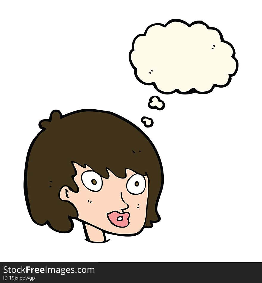 Cartoon Happy Female Face With Thought Bubble