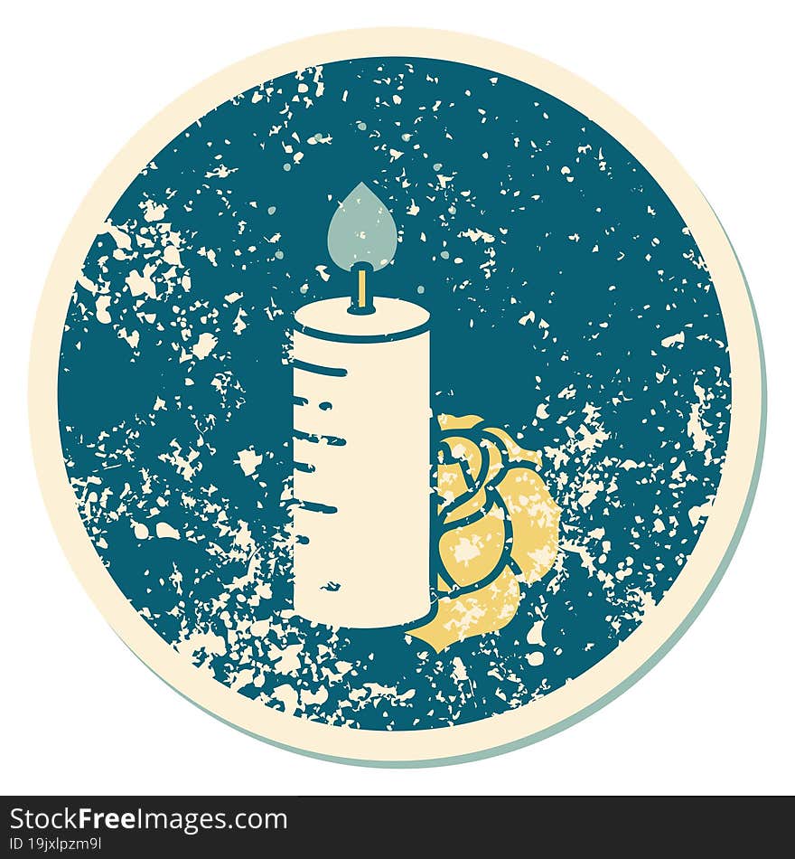 iconic distressed sticker tattoo style image of a candle and a rose. iconic distressed sticker tattoo style image of a candle and a rose