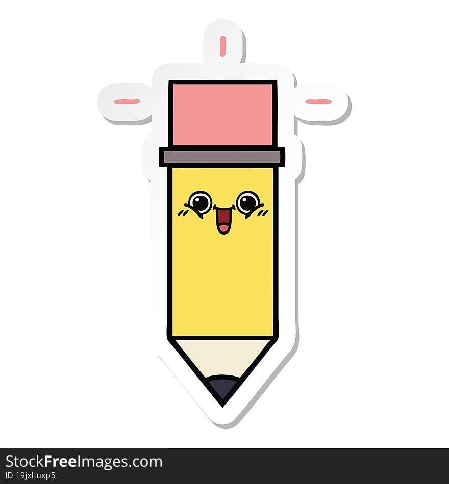 sticker of a cute cartoon pencil