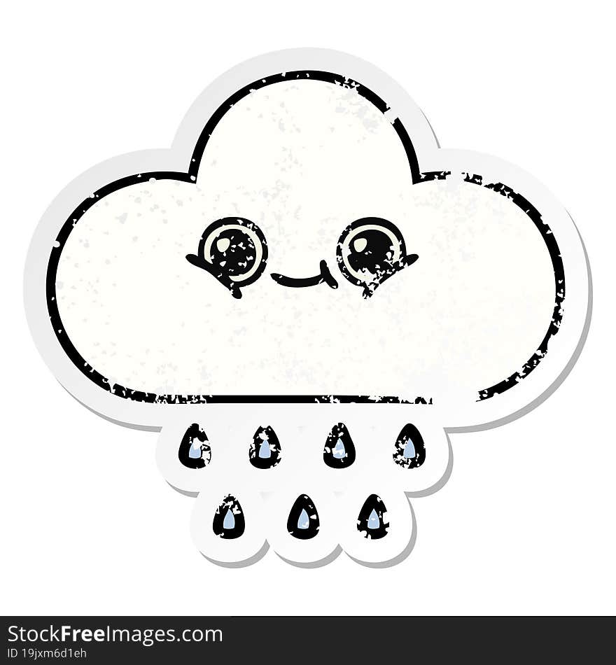 Distressed Sticker Of A Cute Cartoon Rain Cloud