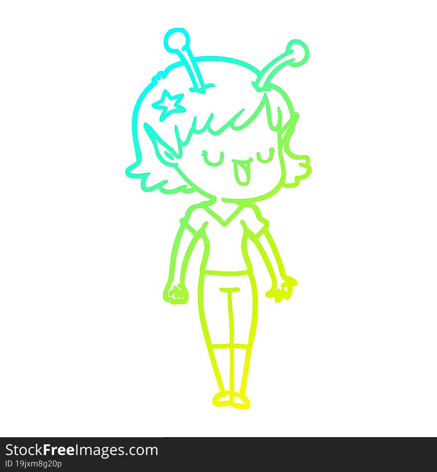 cold gradient line drawing happy alien girl cartoon