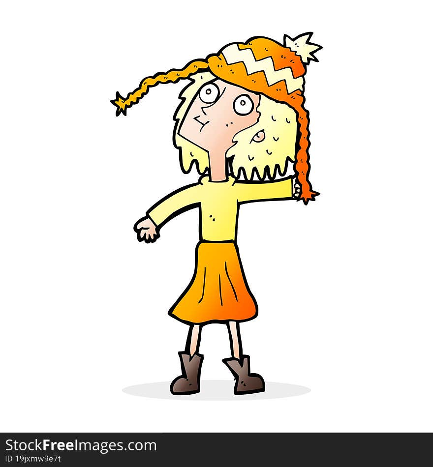 cartoon woman wearing winter hat