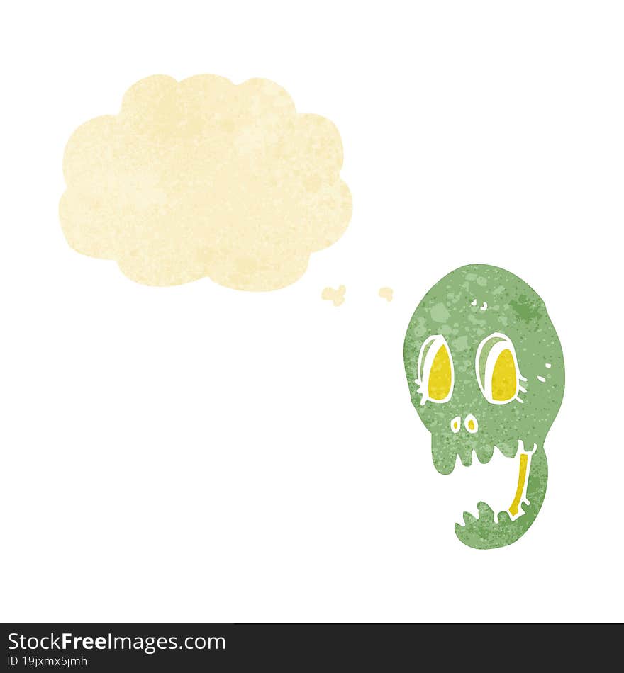 funny cartoon skull with thought bubble