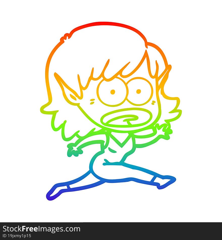 rainbow gradient line drawing cartoon shocked elf girl