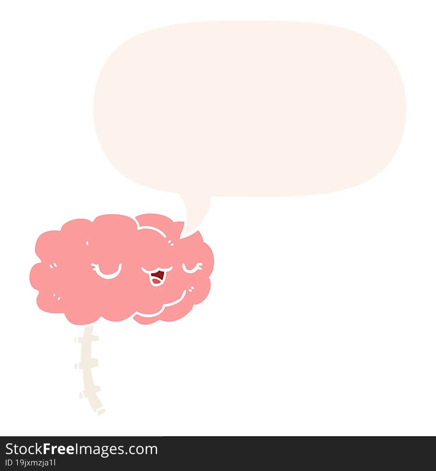 happy cartoon brain and speech bubble in retro style