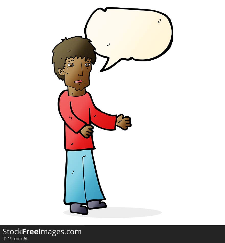 cartoon man explaining with speech bubble