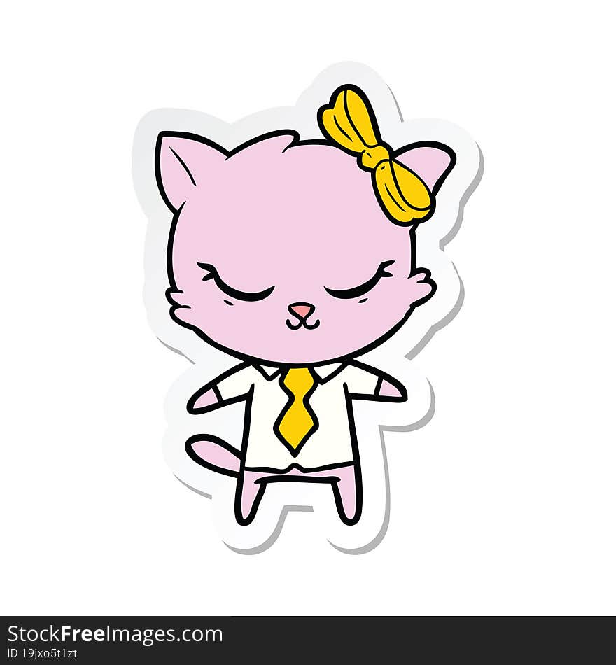 sticker of a cute cartoon business cat with bow