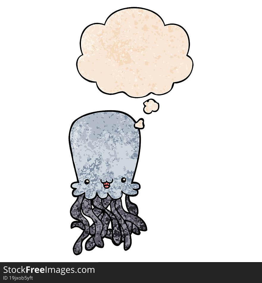 cartoon octopus and thought bubble in grunge texture pattern style