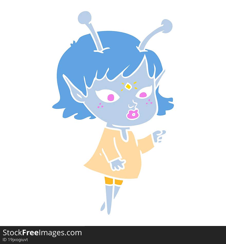 pretty flat color style cartoon alien girl