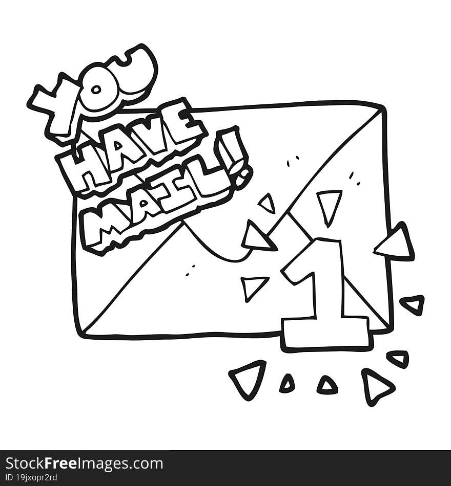 black and white cartoon you have mail symbol