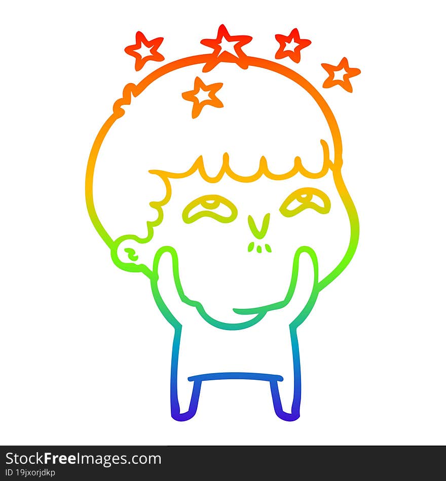 rainbow gradient line drawing cartoon amazed boy