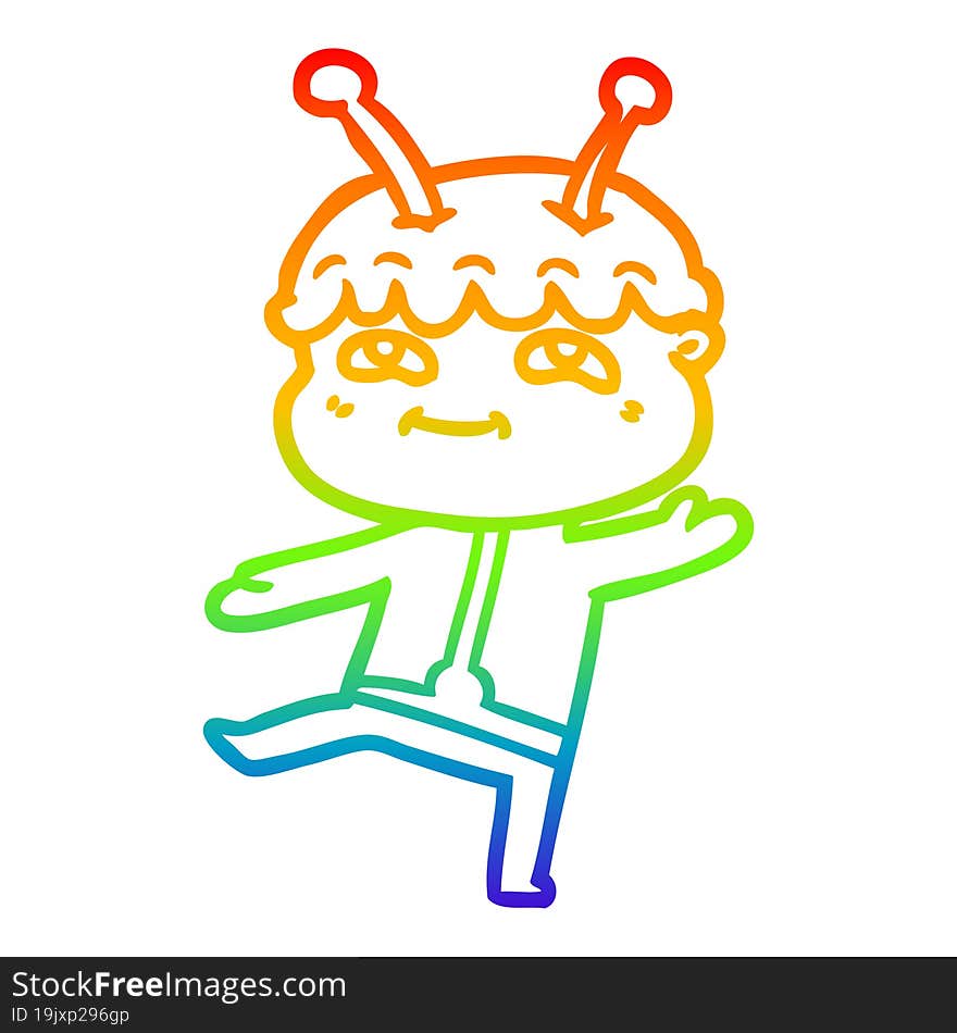 rainbow gradient line drawing friendly cartoon spaceman dancing