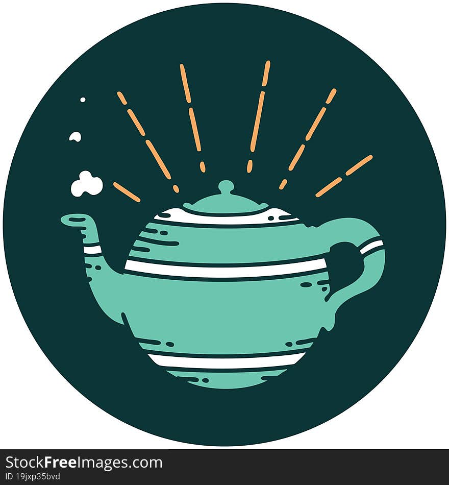 icon of tattoo style steaming teapot