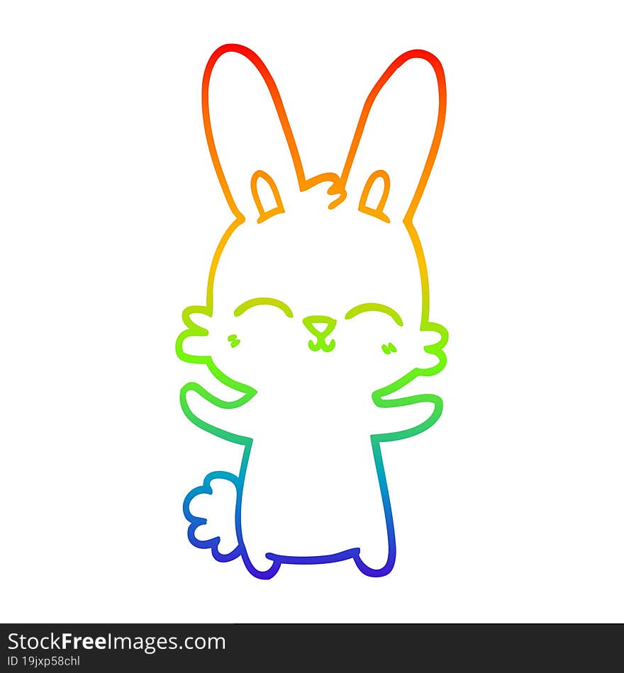 rainbow gradient line drawing of a cute cartoon rabbit