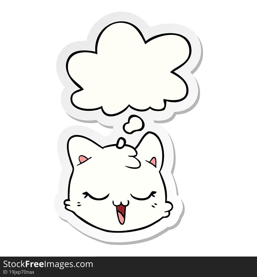 cartoon cat face and thought bubble as a printed sticker