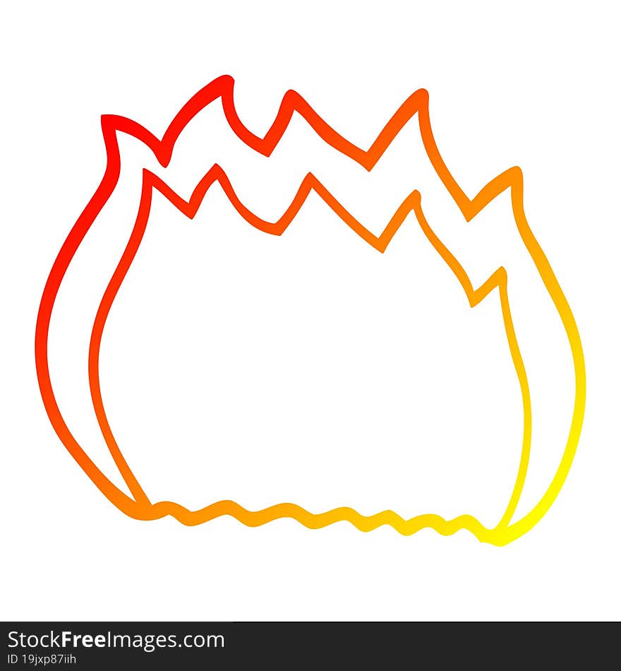 warm gradient line drawing of a cartoon blue flame