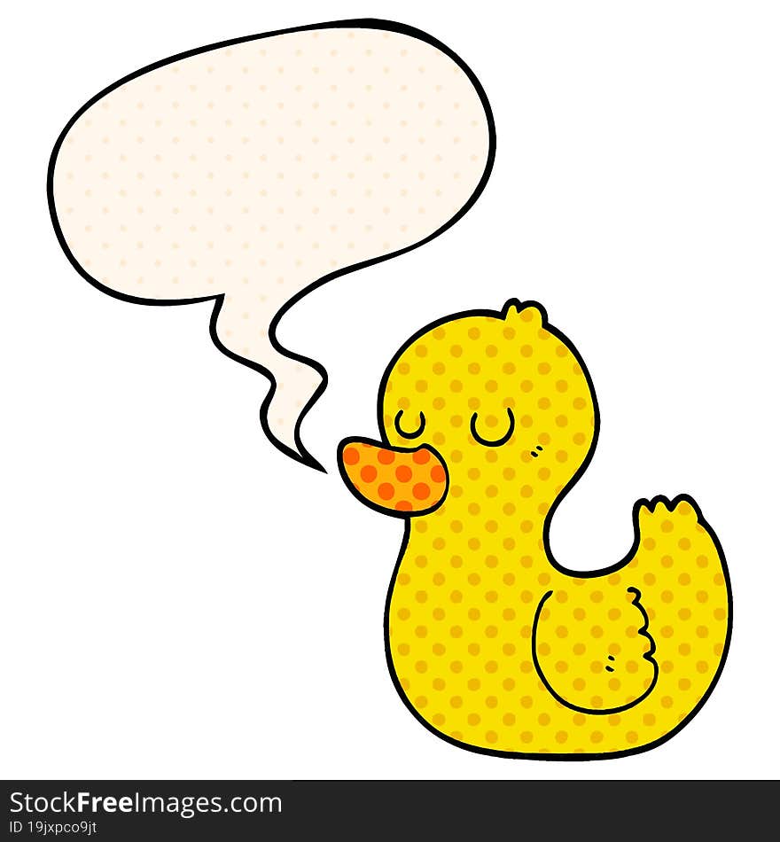 cartoon duck and speech bubble in comic book style