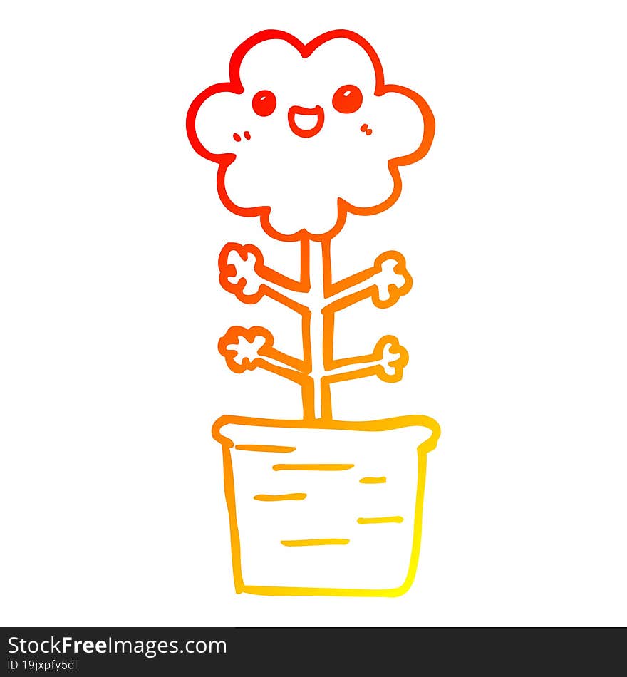 warm gradient line drawing of a cartoon flower