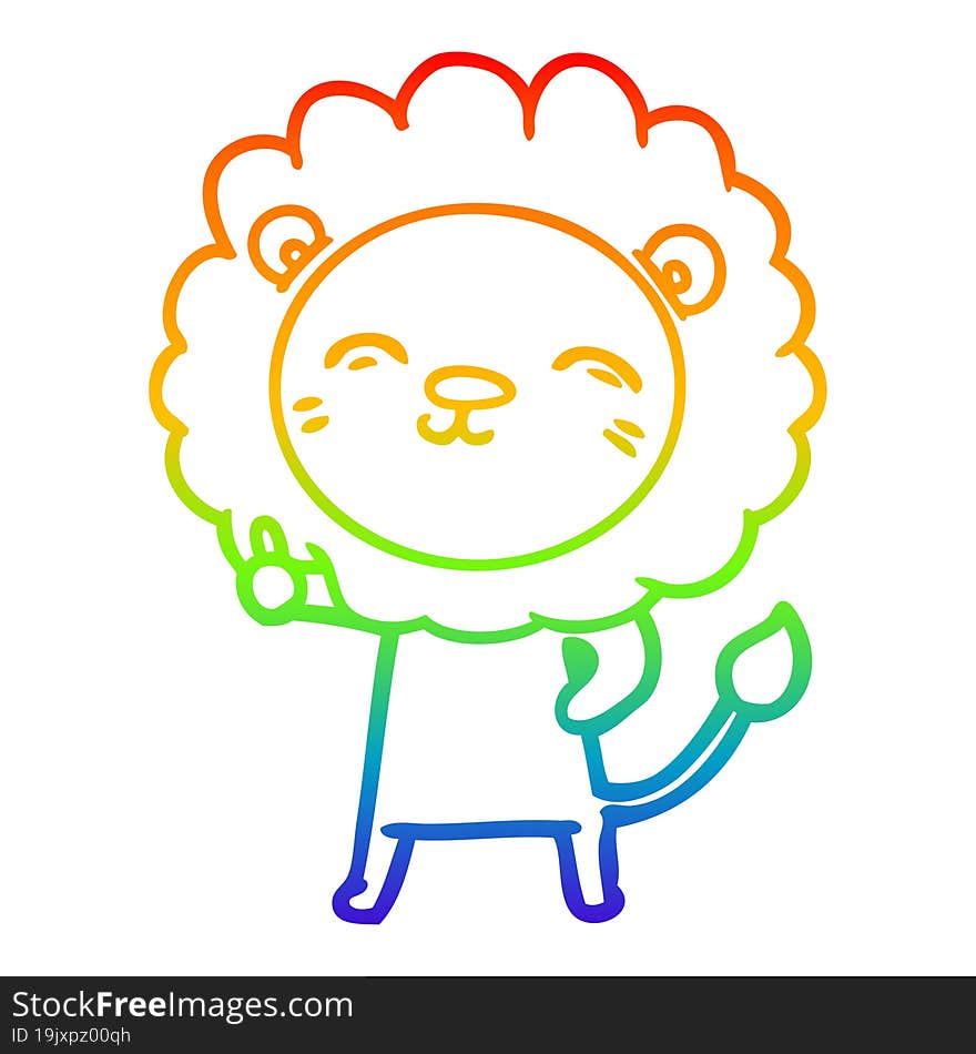 rainbow gradient line drawing of a cartoon lion