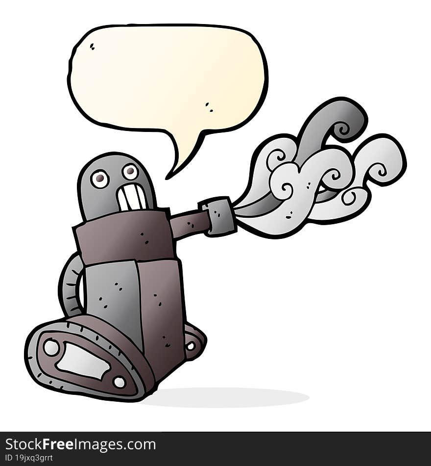 cartoon tank robot with speech bubble