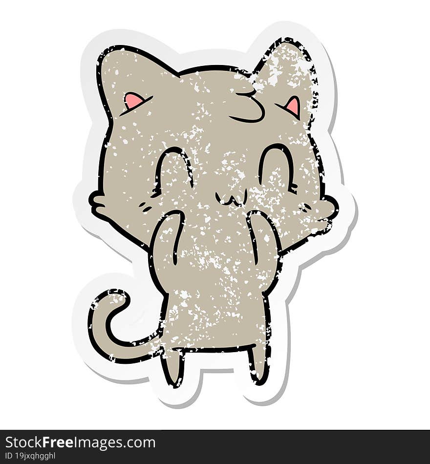 distressed sticker of a cartoon happy cat