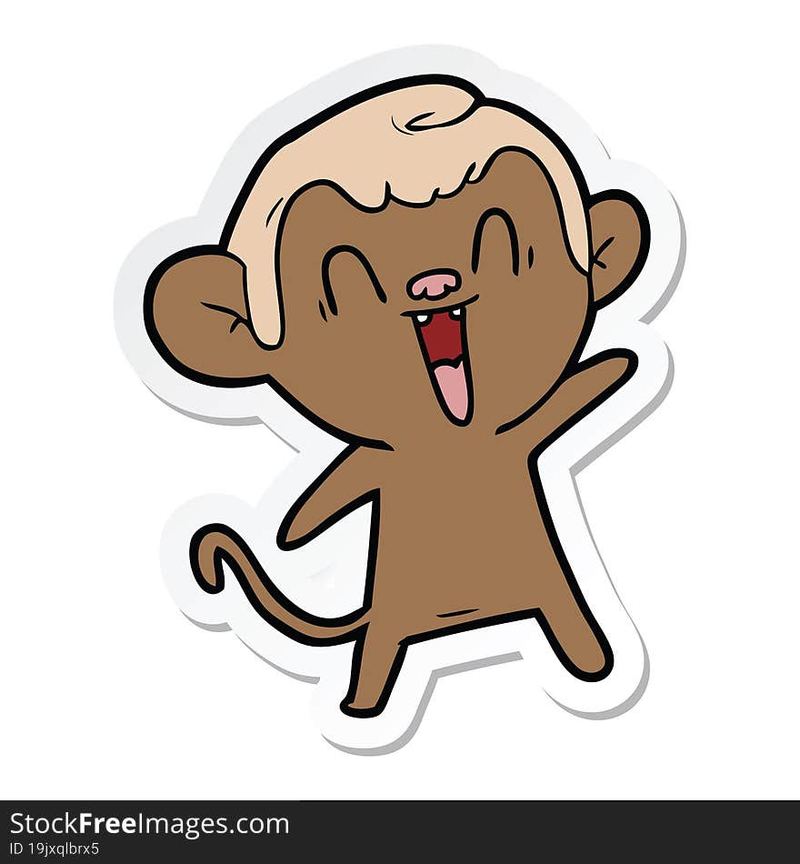 sticker of a cartoon laughing monkey