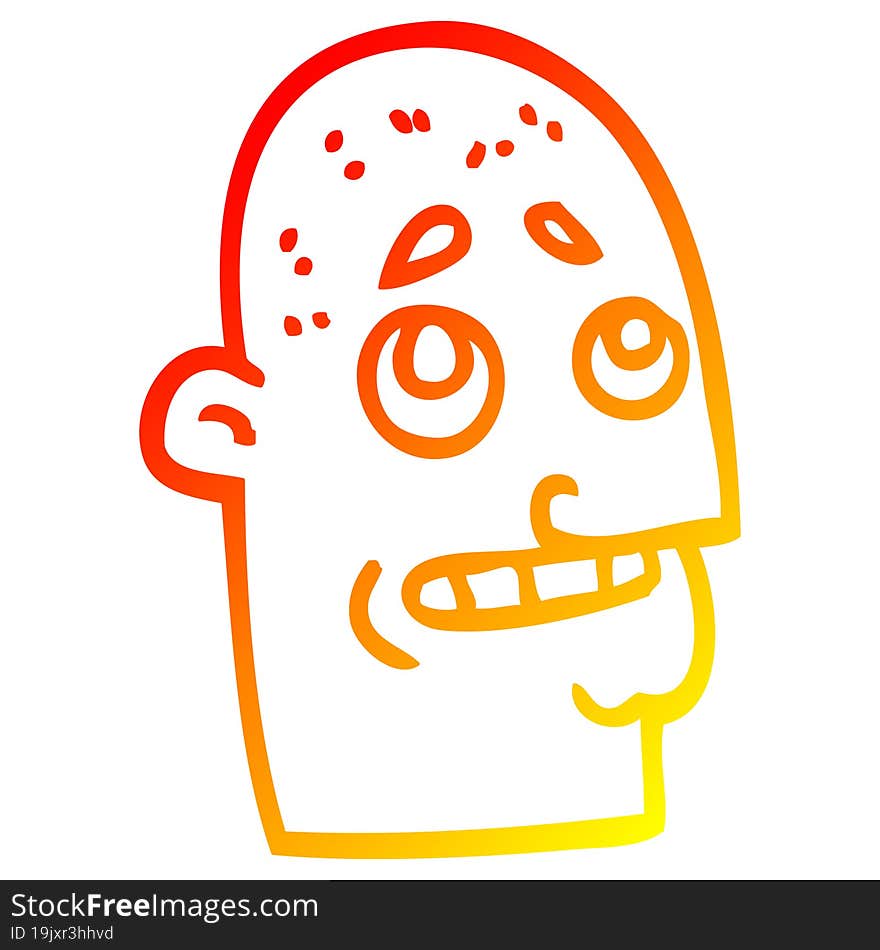 warm gradient line drawing of a cartoon bald man