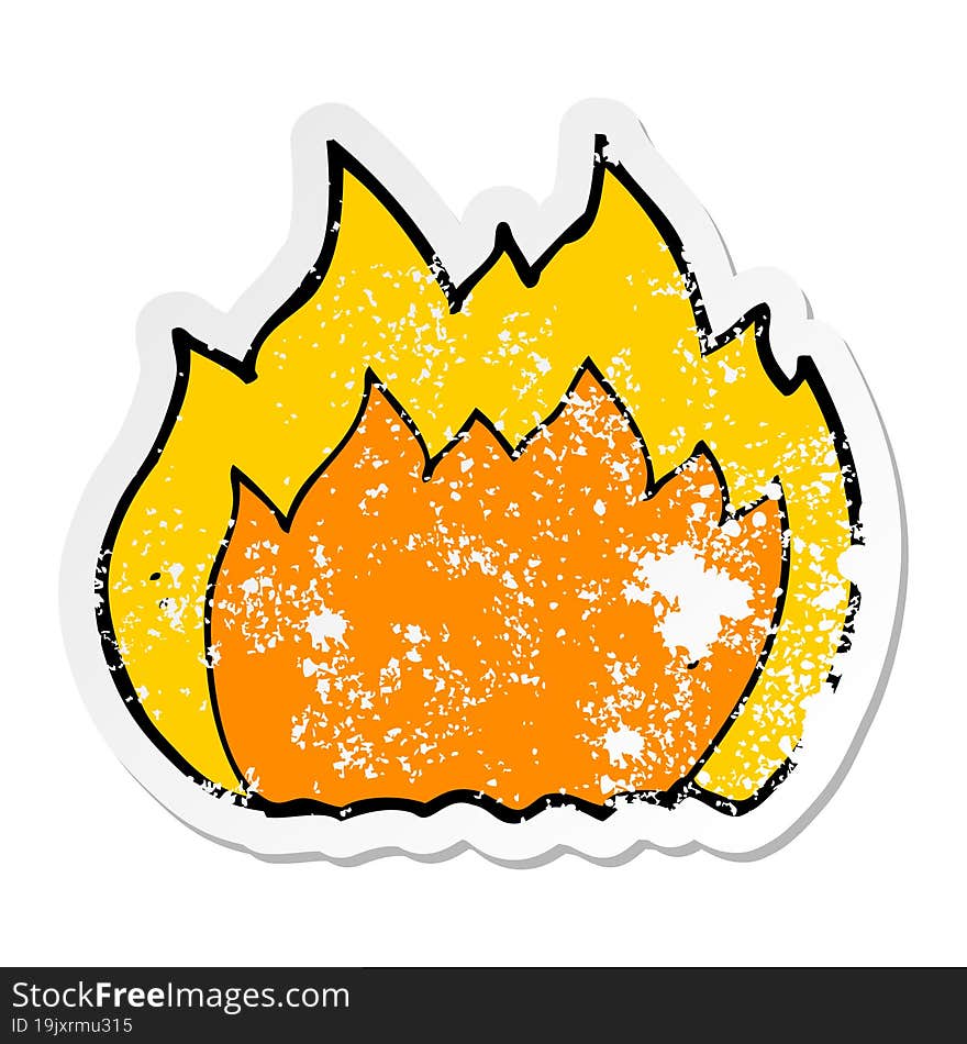 distressed sticker of a cartoon fire