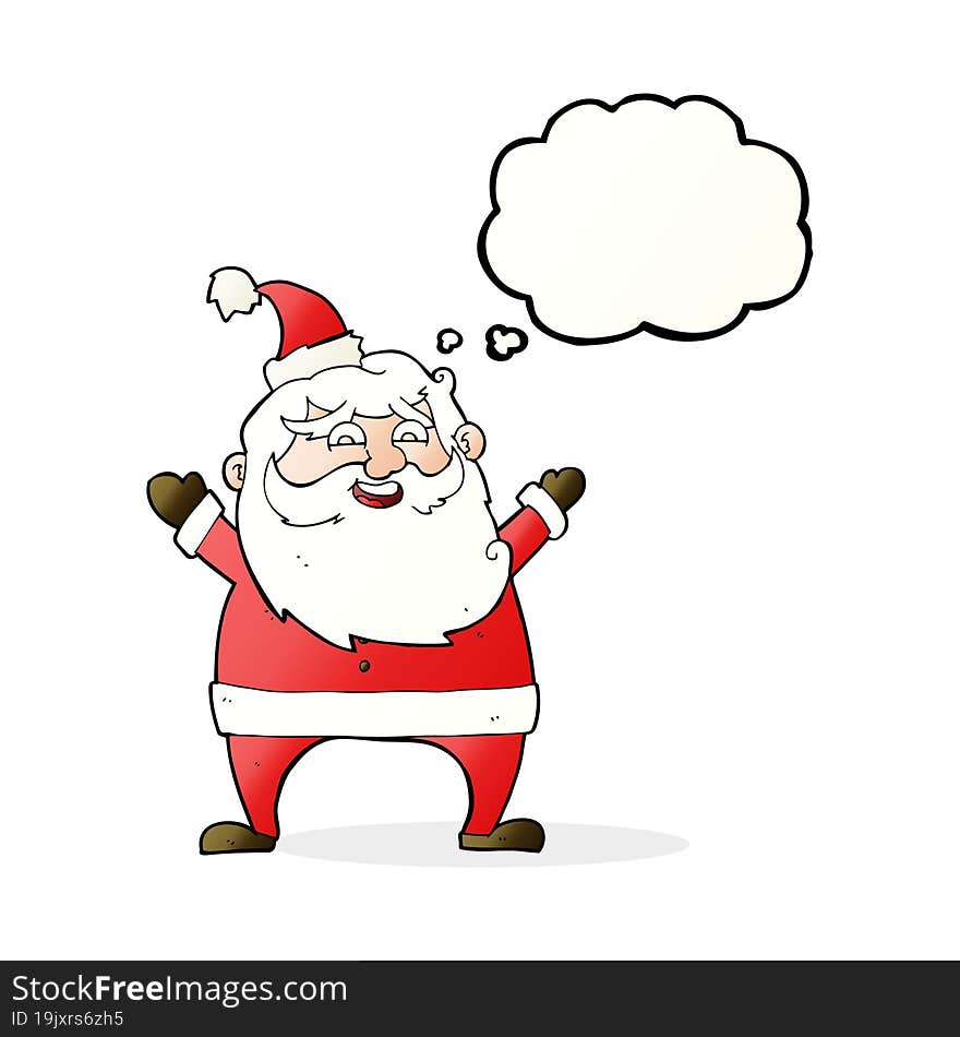 jolly santa cartoon with thought bubble