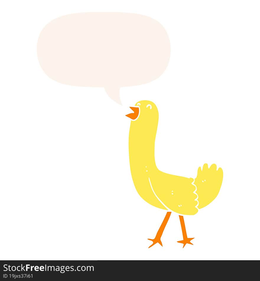 Cartoon Bird And Speech Bubble In Retro Style