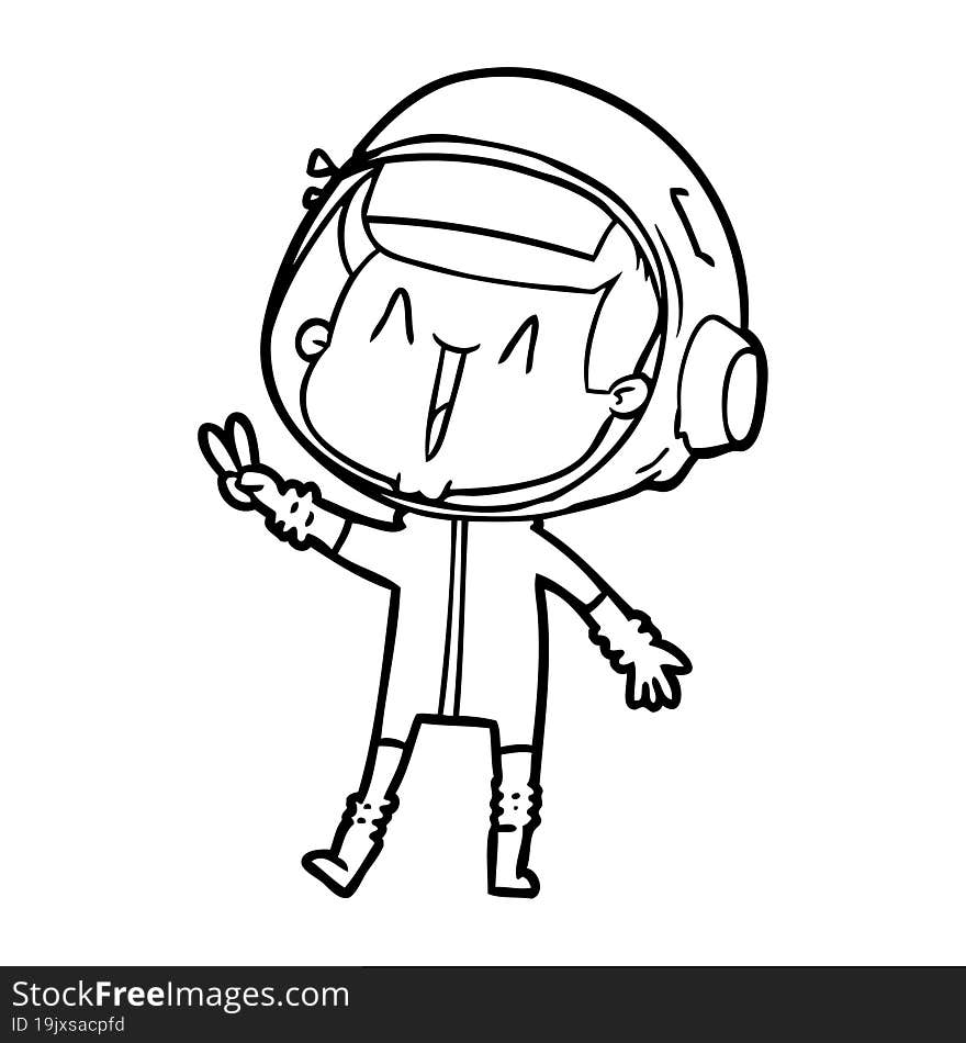 happy cartoon astronaut giving peace sign. happy cartoon astronaut giving peace sign